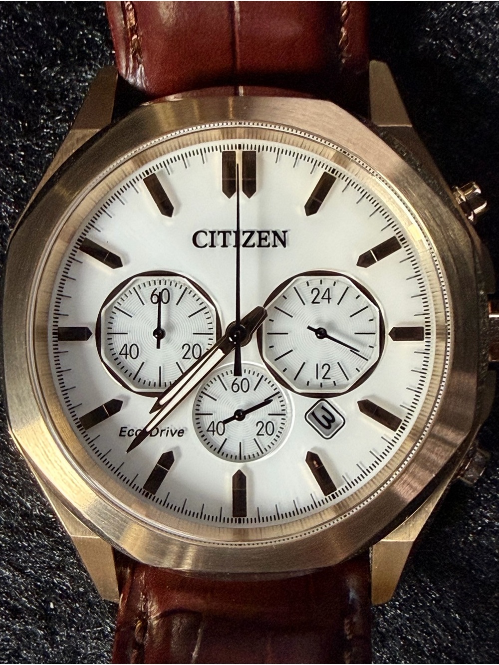 Citizen Men’s Eco-Drive Chronograph Watch - White Dial, Brown Strap - Picture 7 of 14